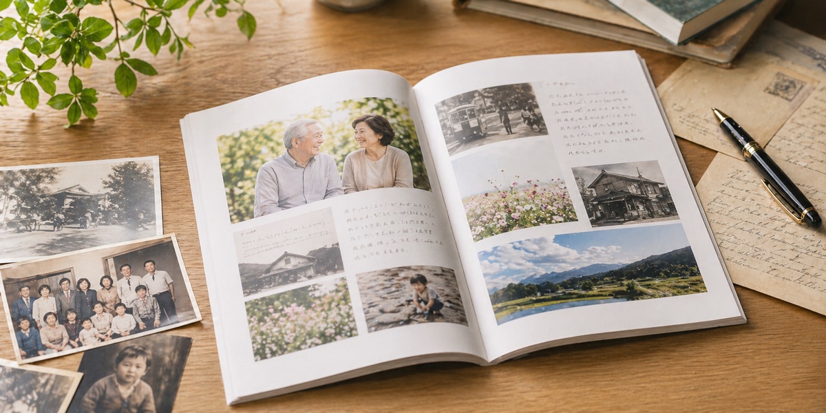 写真や手書き原稿をもとに作る自分史冊子のイメージ